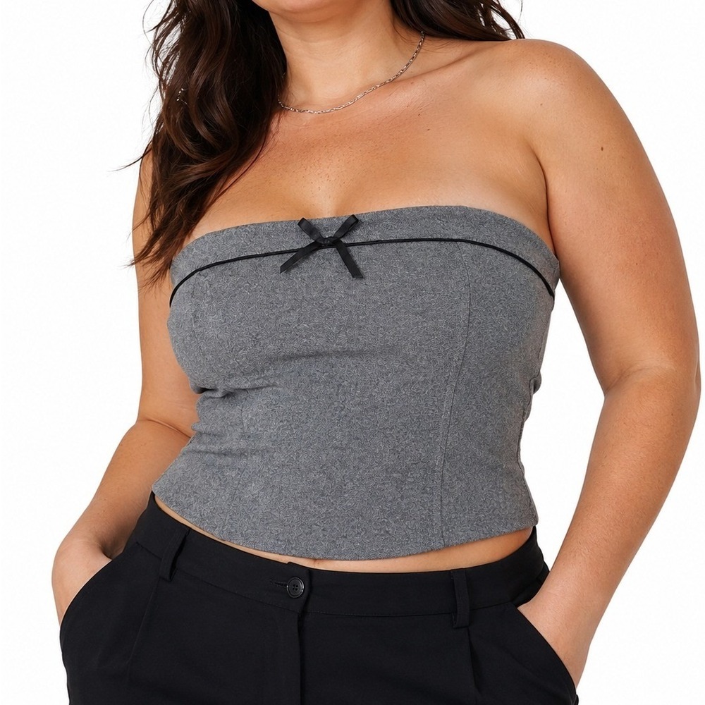 Women's Strapless Bustier Crop Top Gray XL Side Zip Cocktail Party
